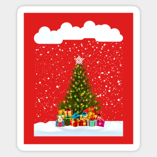 Outdoor snow Christmas fir Tree fresh snowflakes falling Sticker